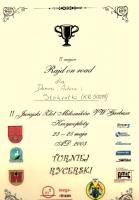 Dyplom za zajęcie II miejsca w rajdzie 